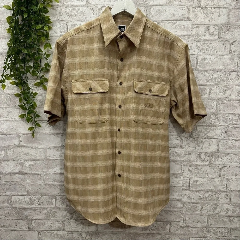The‎ North Face button down shirt men’s size medium green checkered short sleeve